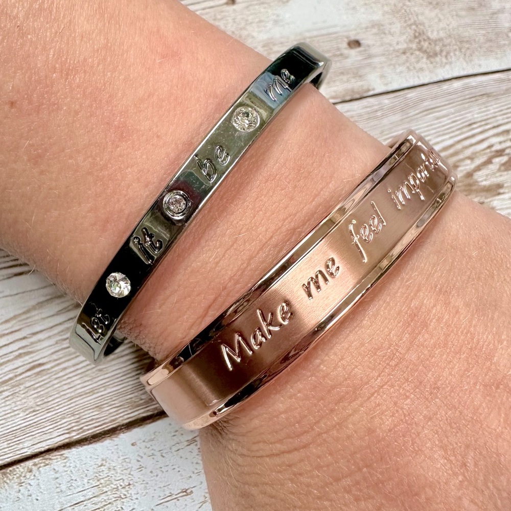Mary Kay collectible QUOTE metal bangle bracelets - Rose Gold & Grey (SET of 2)